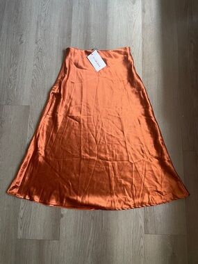 SHEIN Satin A-Line Skirt in Vibrant Orange